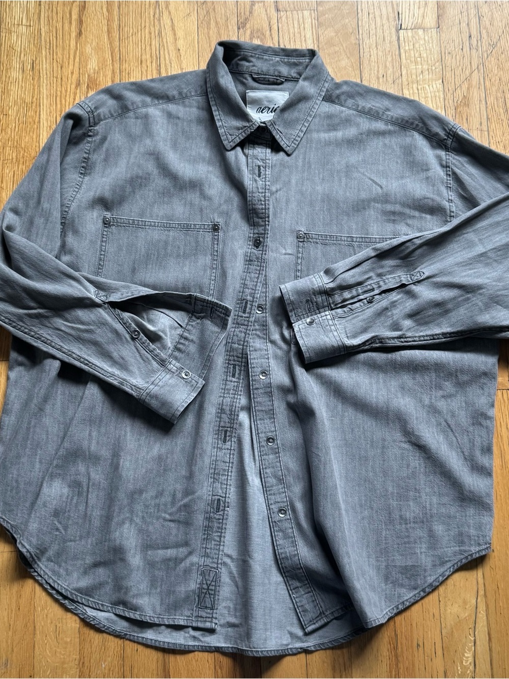 aerie Gray Casual Button-Down Shirt